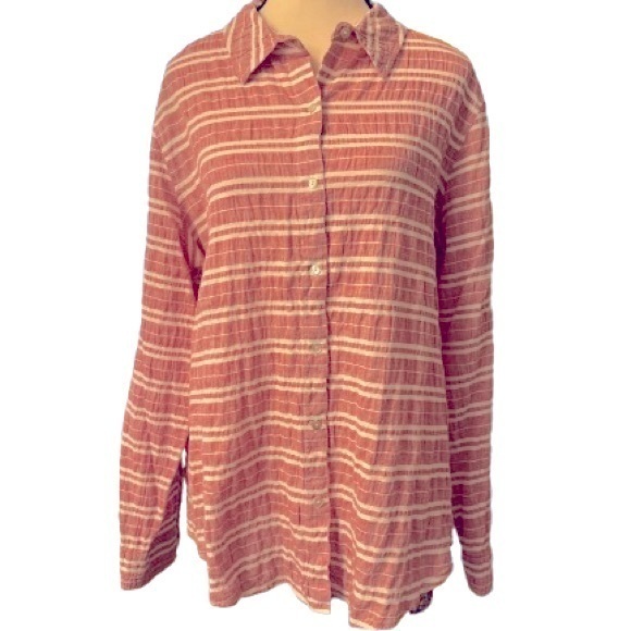 Jones New York Linen Blend Striped Button Down Shirt L | Coastal Boho Classic - Picture 2 of 6